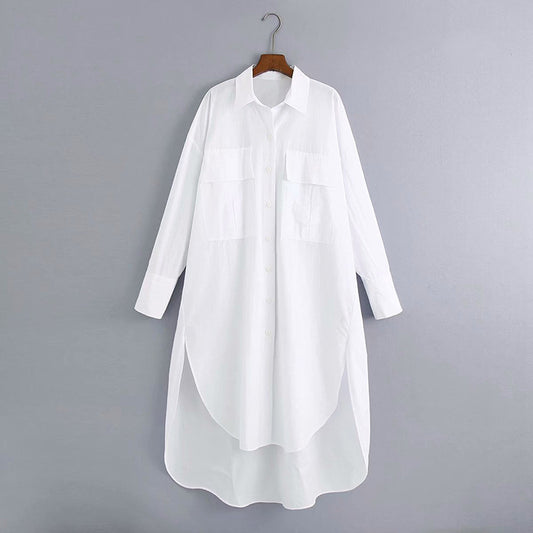 Classic Collared Loose Fit Shirt Dress (White)