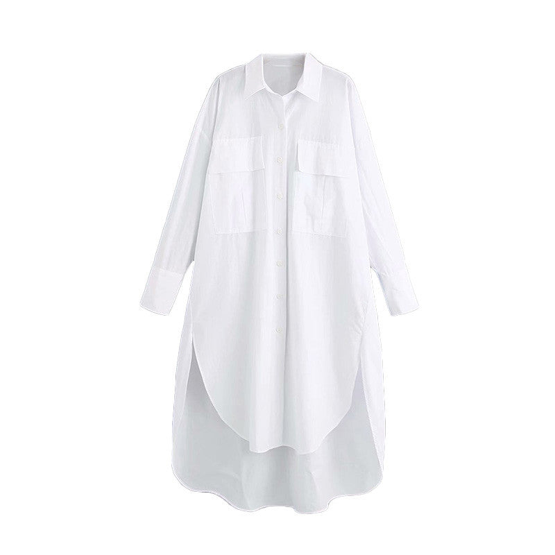 Classic Collared Loose Fit Shirt Dress (White)