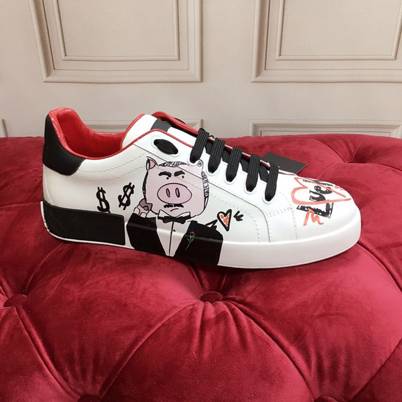 Love Graffiti Genuine Leather White Sneakers (2 Colors/Styles)