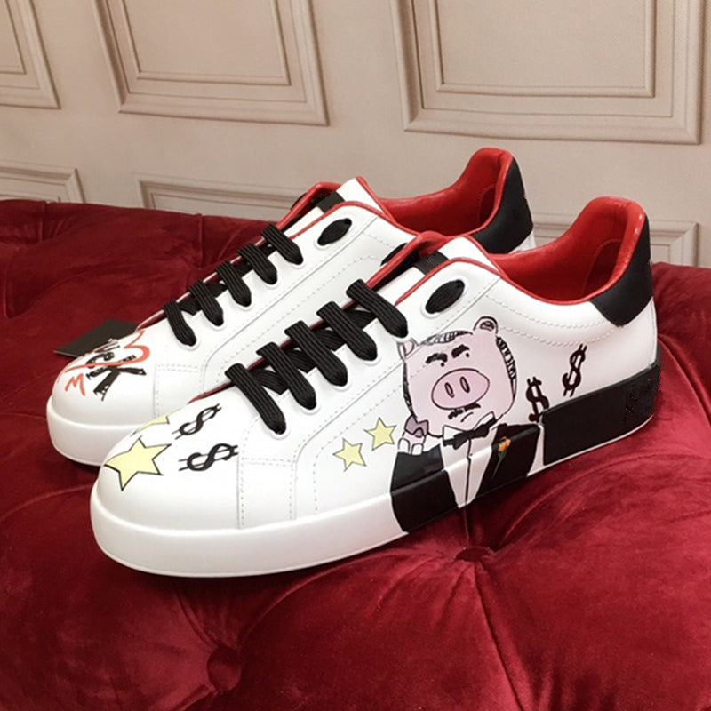 Love Graffiti Genuine Leather White Sneakers (2 Colors/Styles)