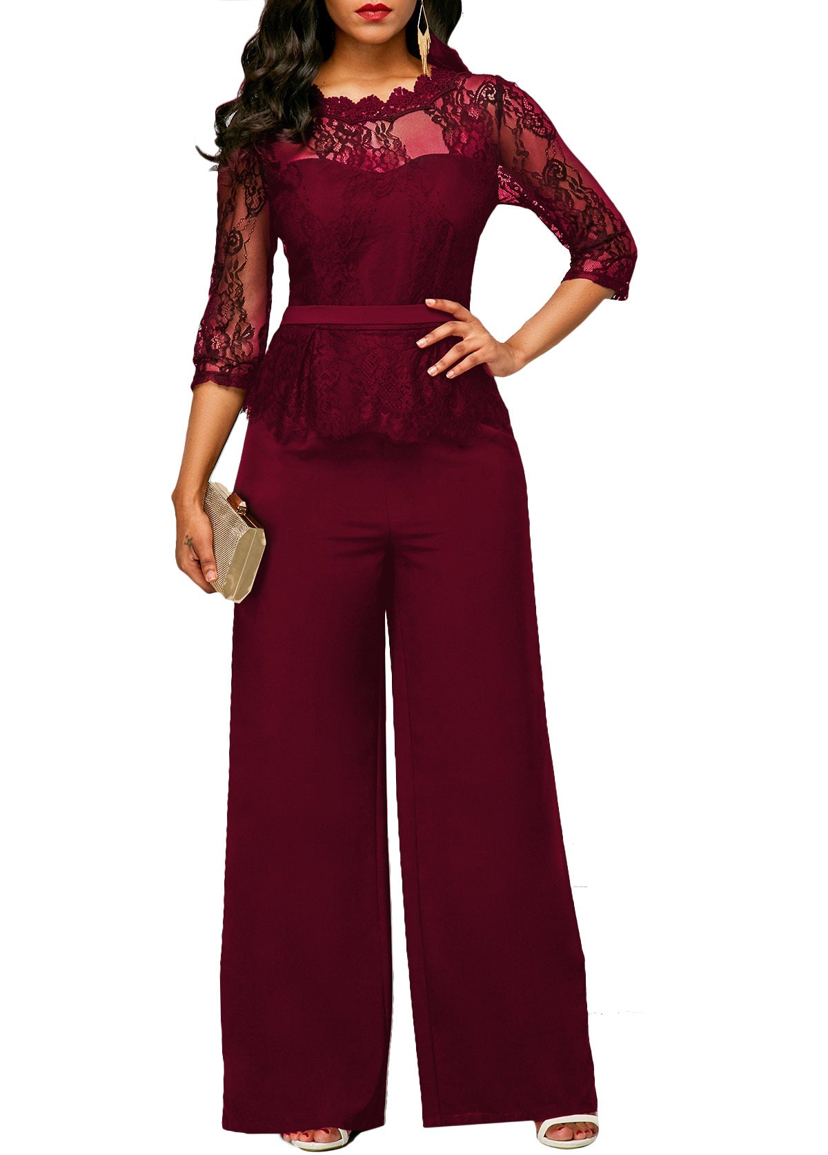 Elegant Lace Top w/Belt Pant Suit (Multiple Colors)