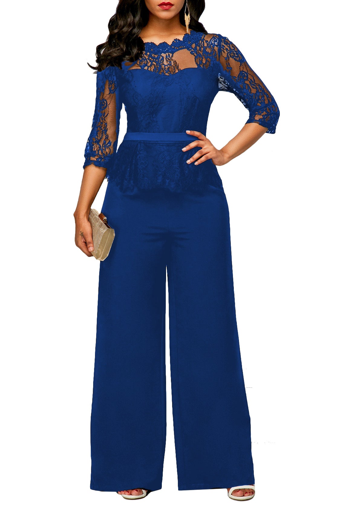 Elegant Lace Top w/Belt Pant Suit (Multiple Colors)