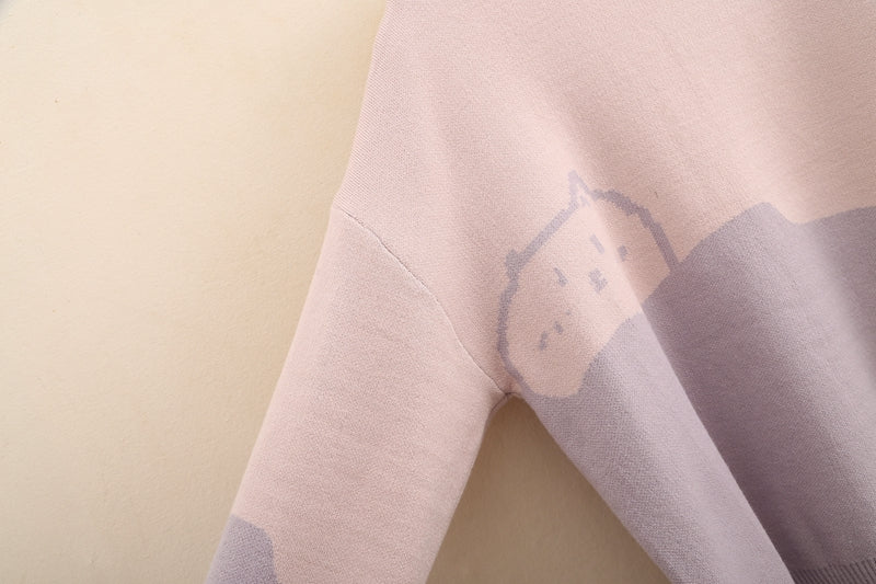 Pastel Graphic Two-Toned Kitty Sweatshirt (Multiple Colors)