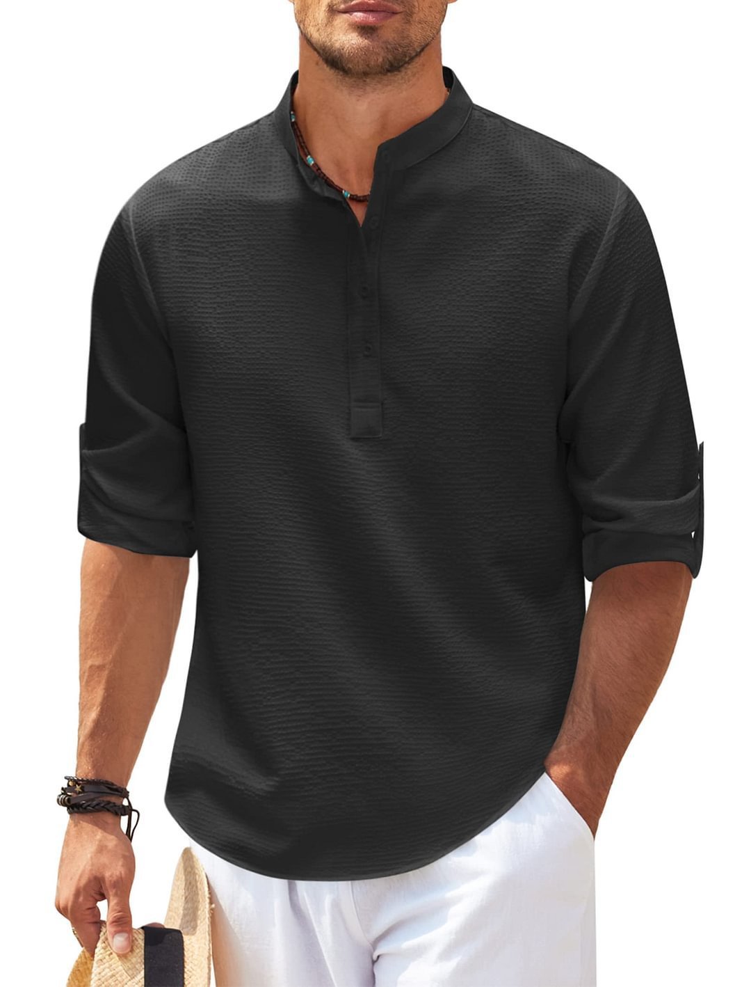 Men's Casual Cotton Blend Long Sleeve Waffle Weave Shirt (Multiple Colors)