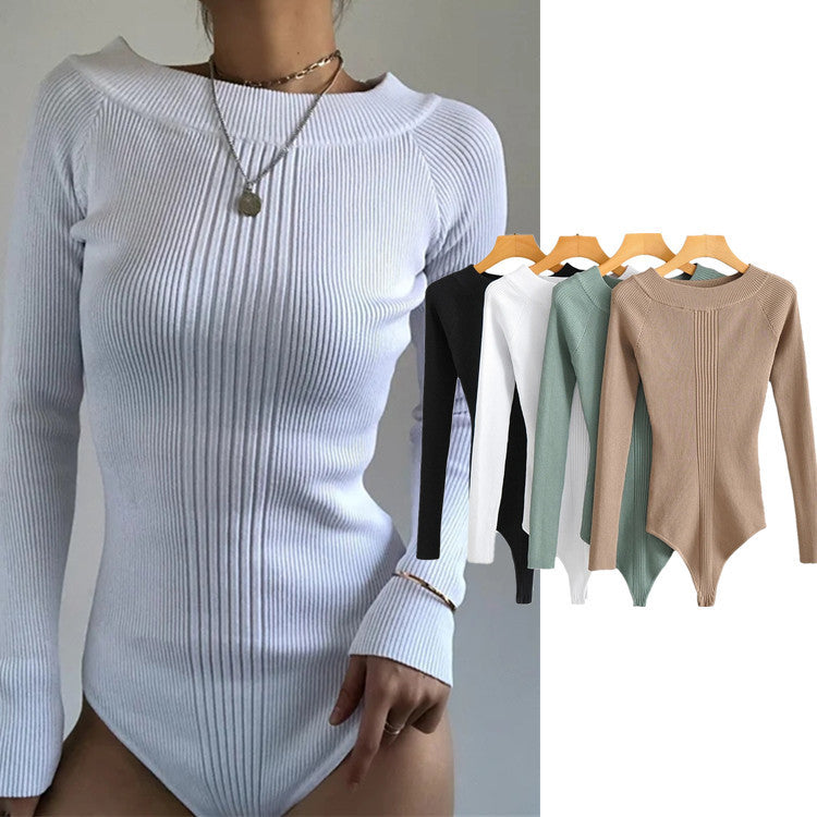 Off-shoulder Knitted Ribbed Body Suit (Multiple Colors)