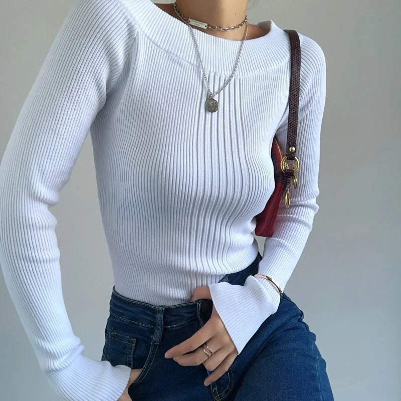 Off-shoulder Knitted Ribbed Body Suit (Multiple Colors)