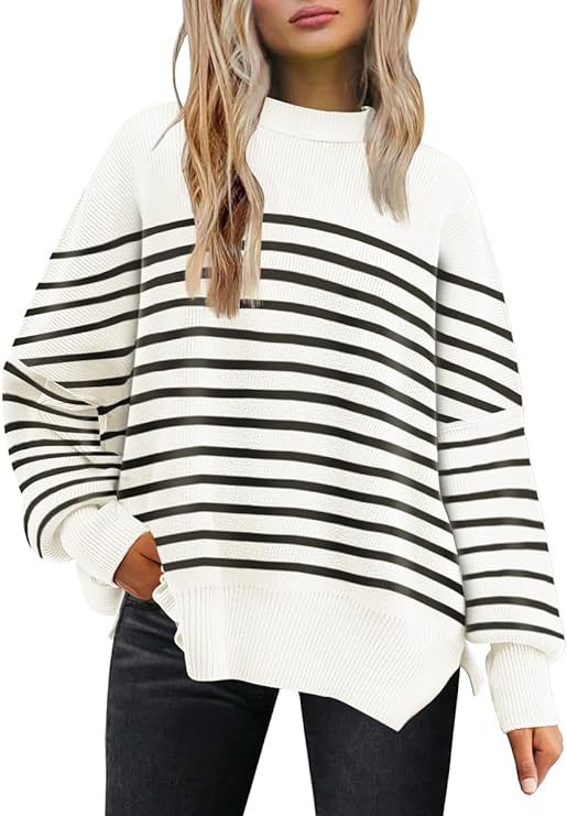 High Cuff Side Vent Oversized Stripe Women's Sweater (Multiple Colors)