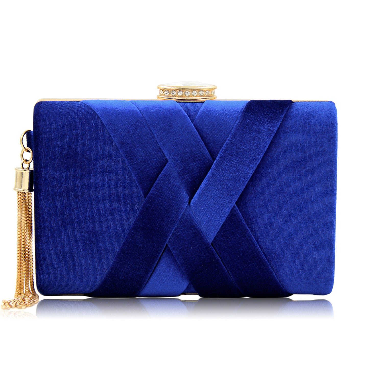 Luxury Milisente Velour Cross Stitch Metal and Rhinstone w/Tassel Clutch Bag (Multiple Colors)