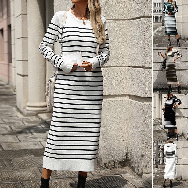 Slim Striped Printed Long Knit Dress (Multiple Colors)