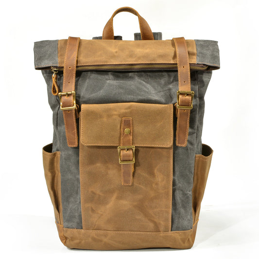 Large Capacity Waterproof Cowhide/Canvas Backpack (Multiple Colors)