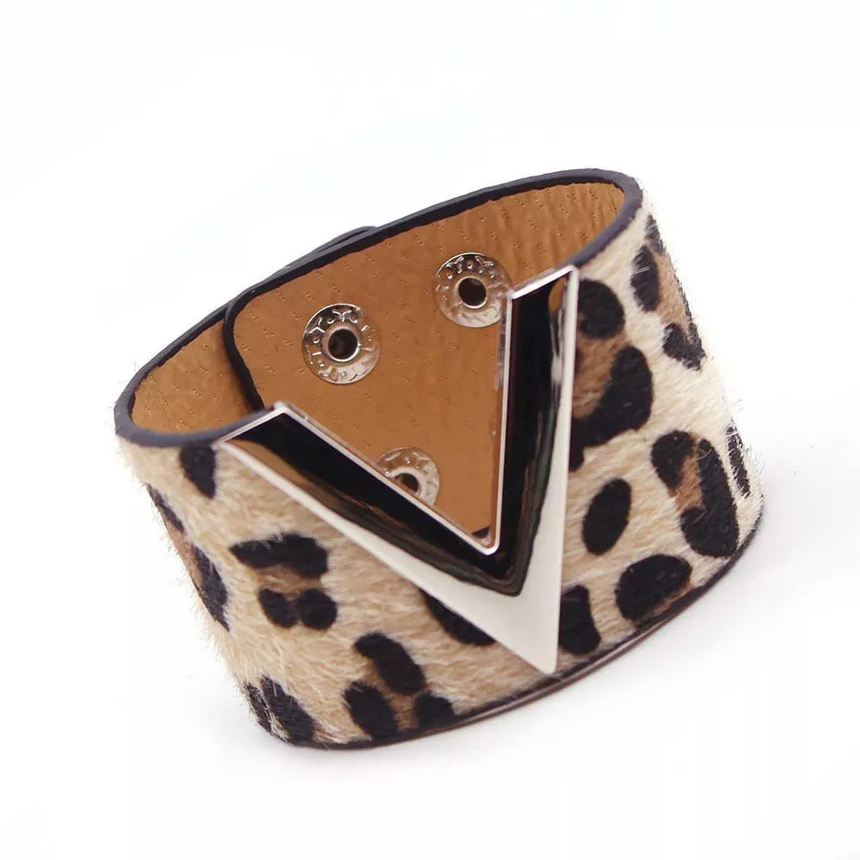 Woman's Wide Animal Print "V" Designer Inspired Bracelet (Multiple Styles/Colors)