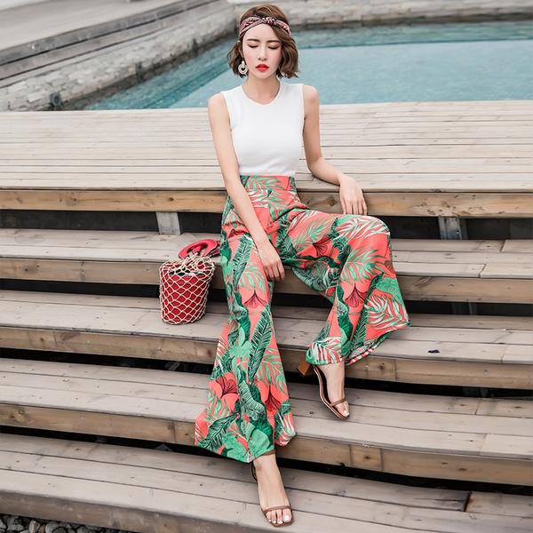 Meije Tropical Print Wide Leg Pant (Red)