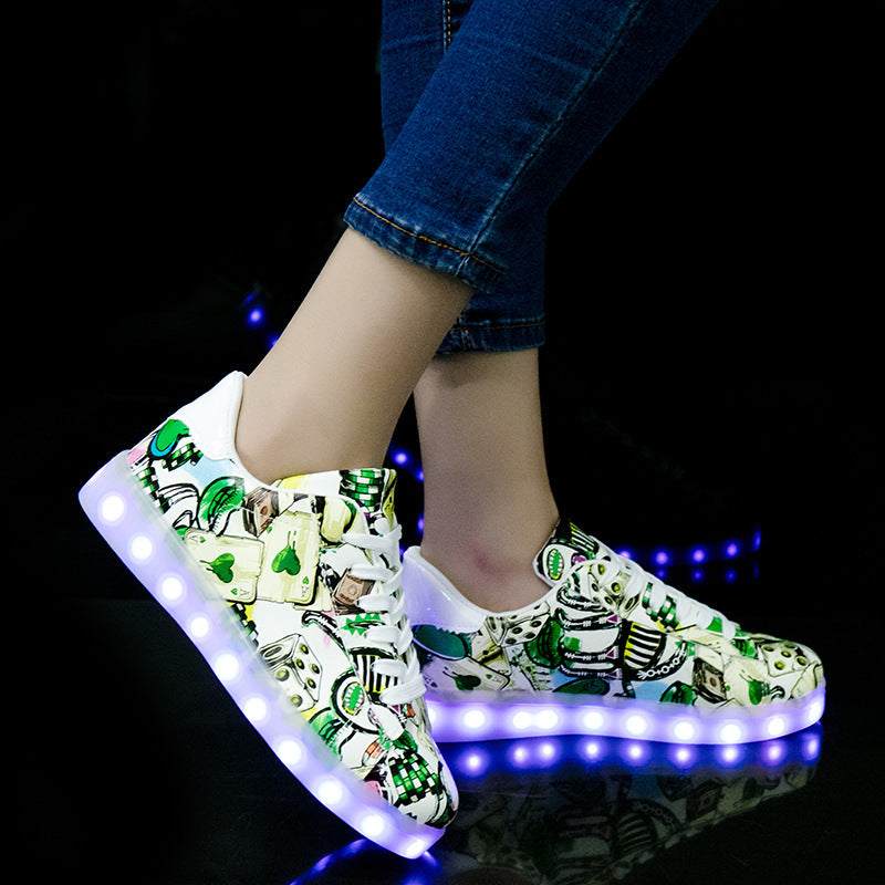 Vegan Leather Men's & Women's Fluorescent Light Up Graffiti Sneakers (Euro Sizing)