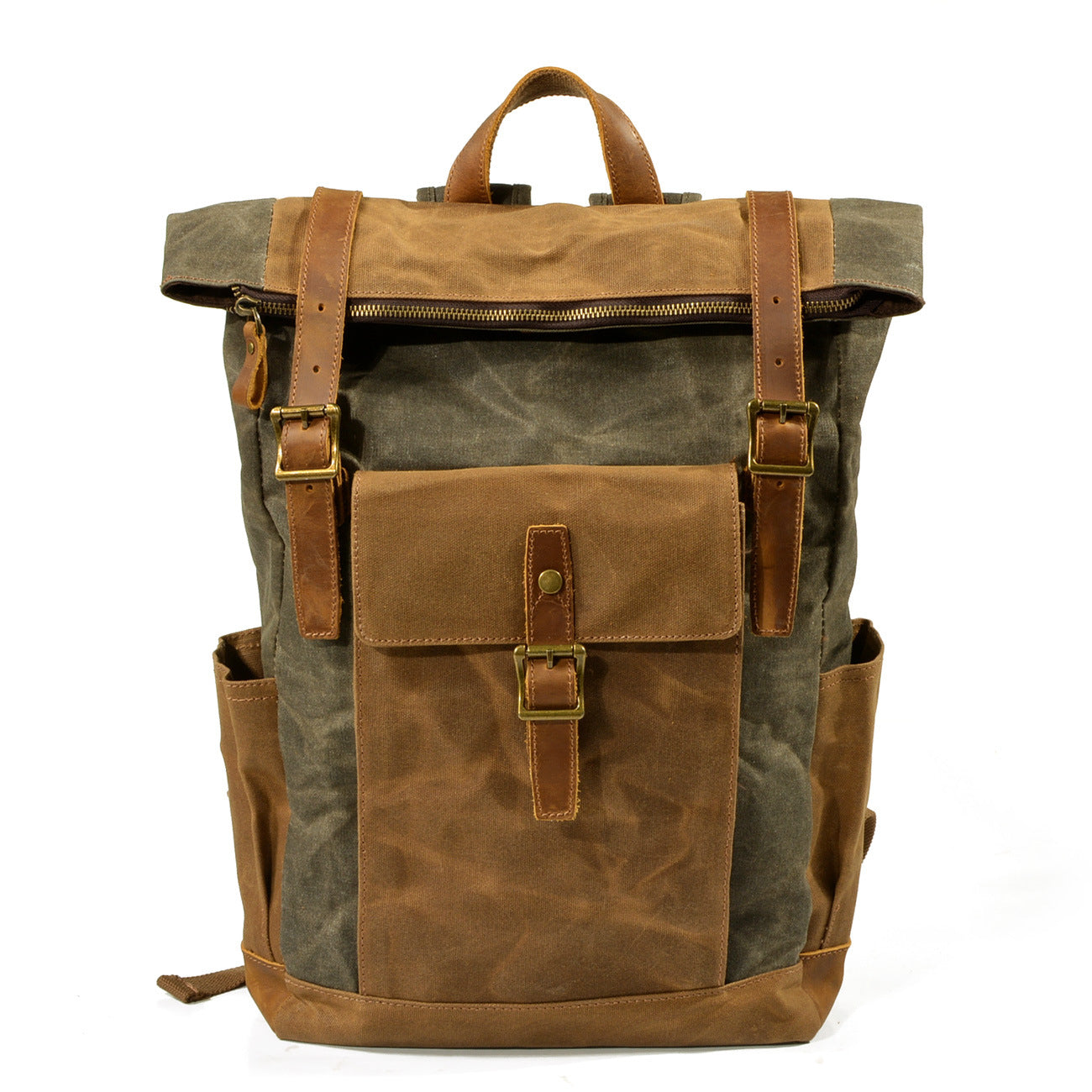 Large Capacity Waterproof Cowhide/Canvas Backpack (Multiple Colors)