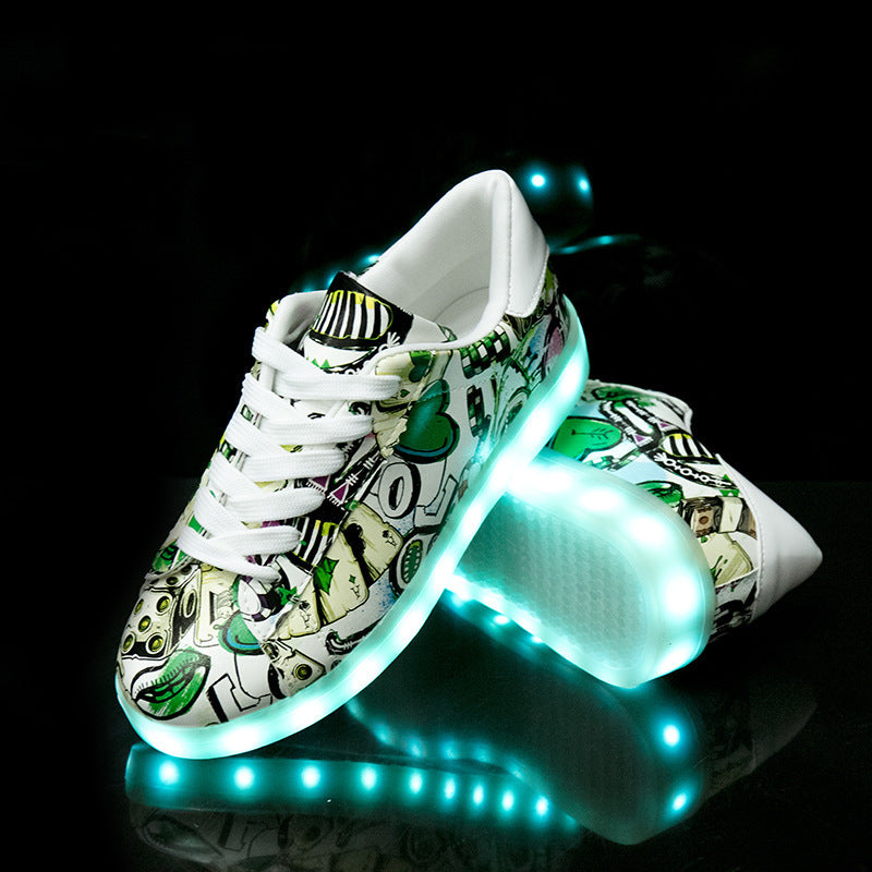 Vegan Leather Men's & Women's Fluorescent Light Up Graffiti Sneakers (Euro Sizing)