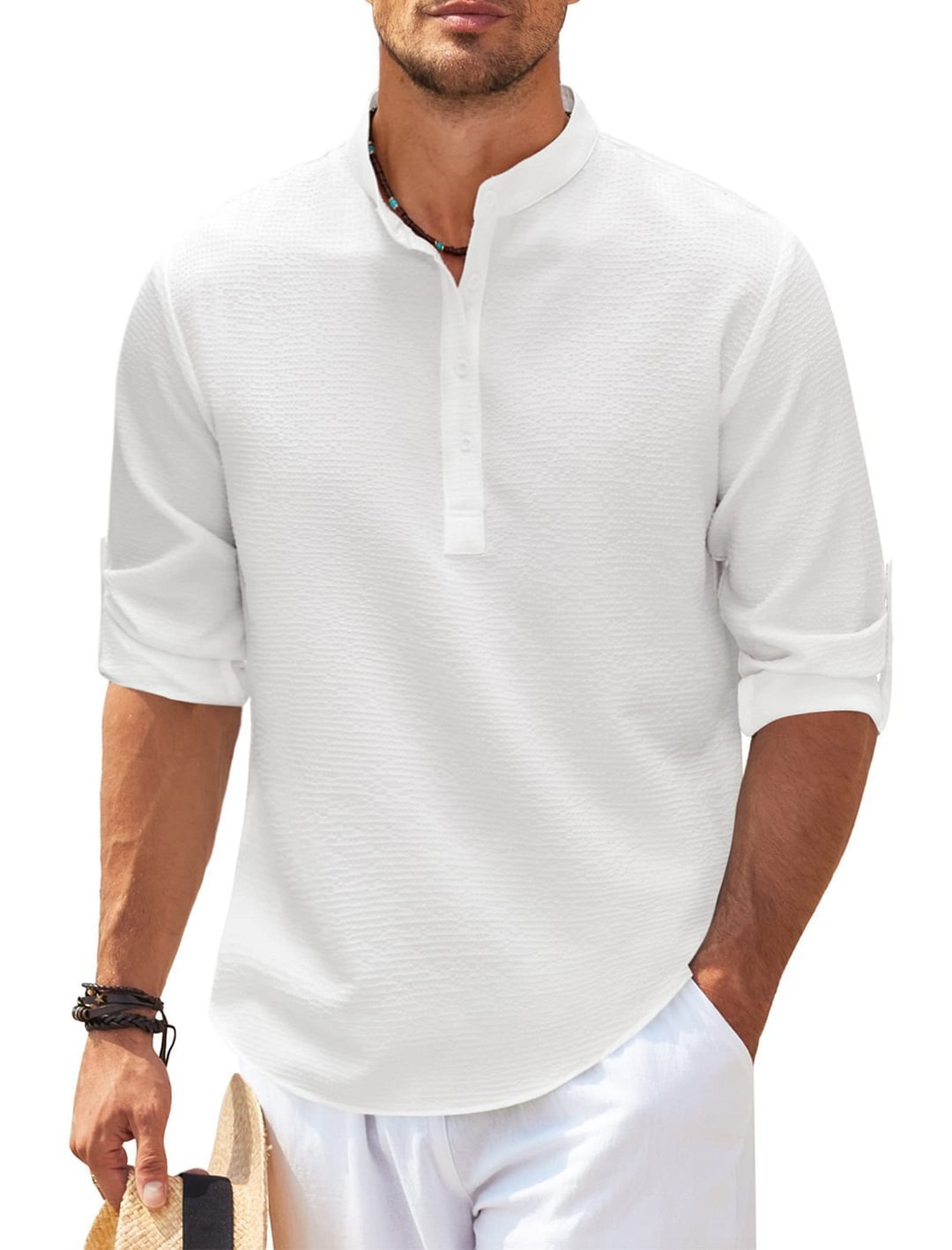 Men's Casual Cotton Blend Long Sleeve Waffle Weave Shirt (Multiple Colors)