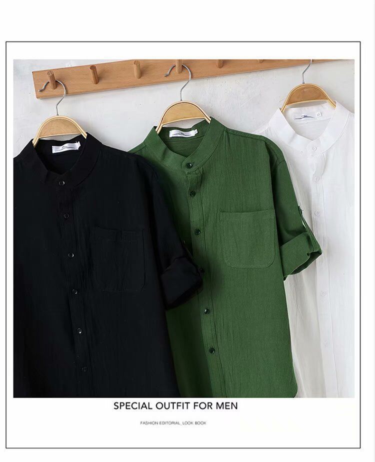 Men's Linen Stand Collar Stylish Loose Shirt (Multiple Colors)