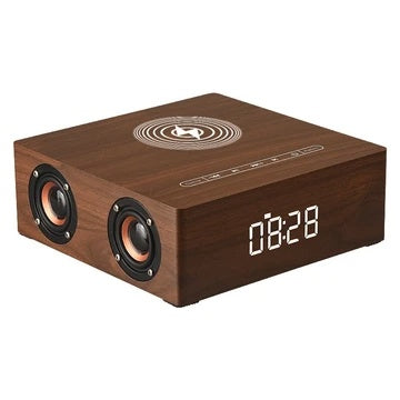 Wireless Charging Wood Surround Speaker w/Digital Display (Multiple Colors)