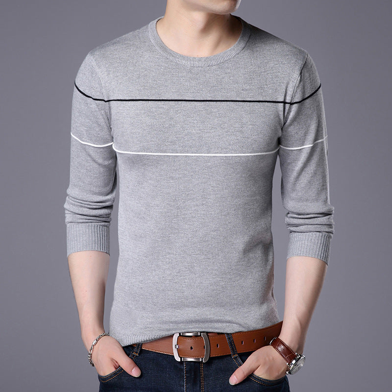 Mens Crewneck Sweater w/Stripe Detail (Multiple Colors)