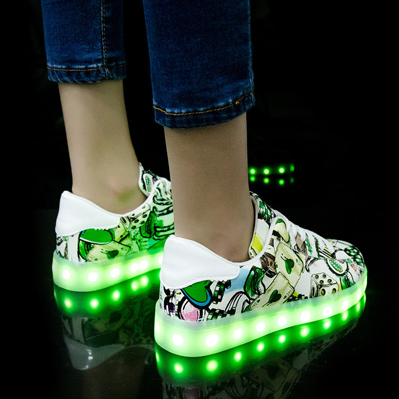 Vegan Leather Men's & Women's Fluorescent Light Up Graffiti Sneakers (Euro Sizing)