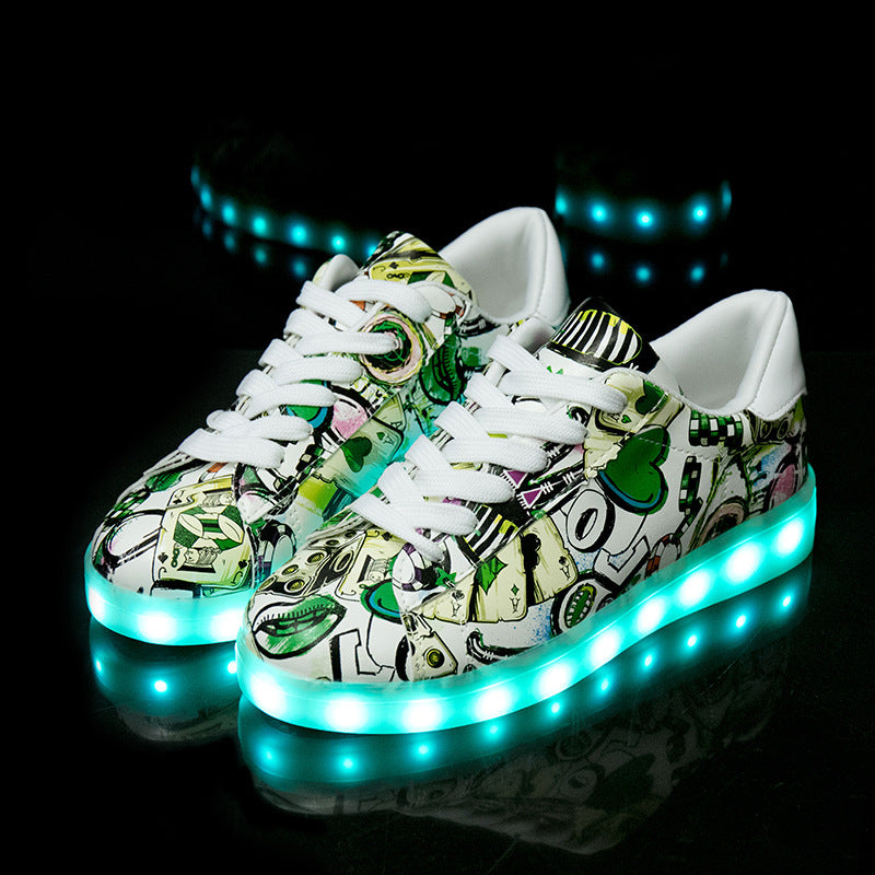 Vegan Leather Men's & Women's Fluorescent Light Up Graffiti Sneakers (Euro Sizing)