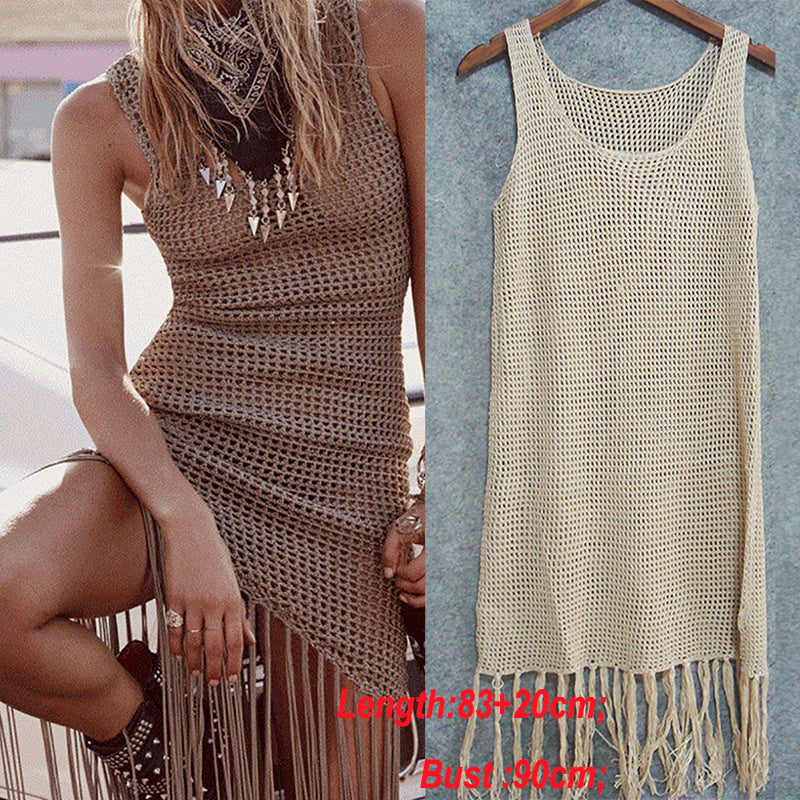 Fringed Crochet Vest Dress Beach Cover Up (Multiple Colors)