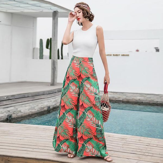 Meije Tropical Print Wide Leg Pant (Red)