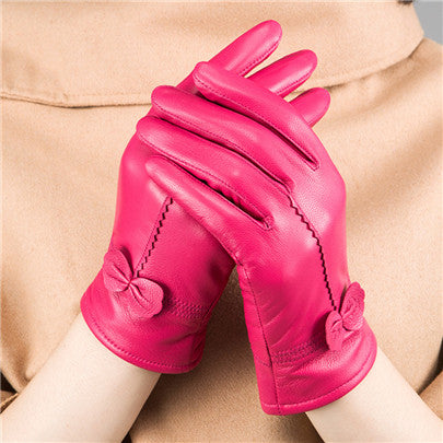 Women's Sheepskin Bow Driving Gloves (Multiple Colors)