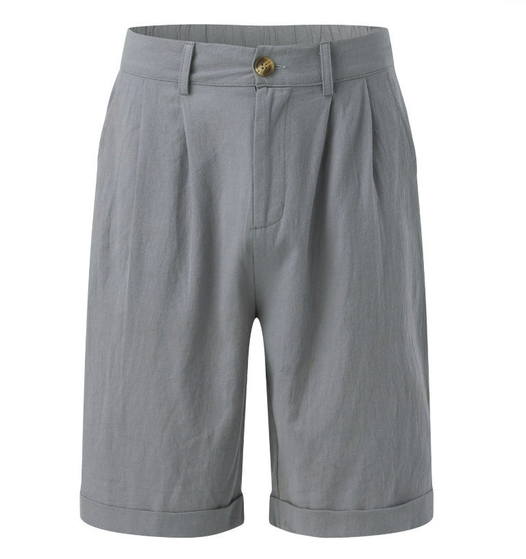 Men's Hemp Cotton Pleated Pocket Straight Leg Shorts (Multiple Colors)