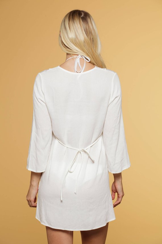 Lace Detail Beach Coverup w/Waist Tie (White)