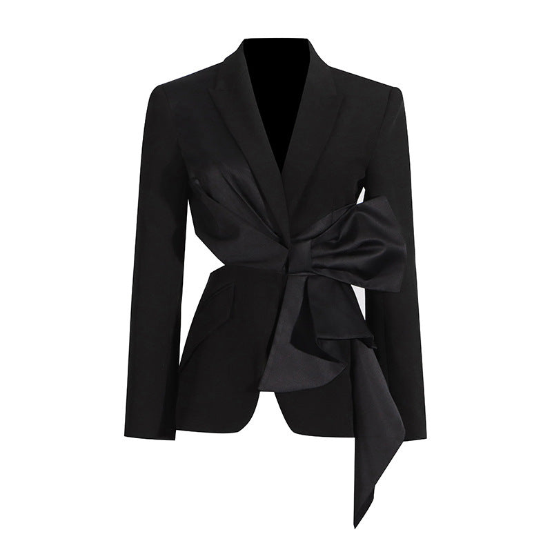 Fashion Sexy V-neck Midriff Bow  Lace-up Waist Tight Suit Jacket (Black)