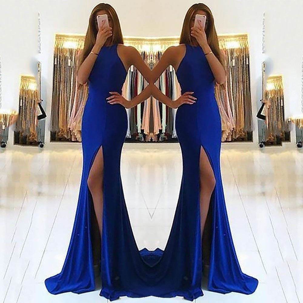 Long Sleeveless Elegant High Slit Evening Dress (Multiple Colors)