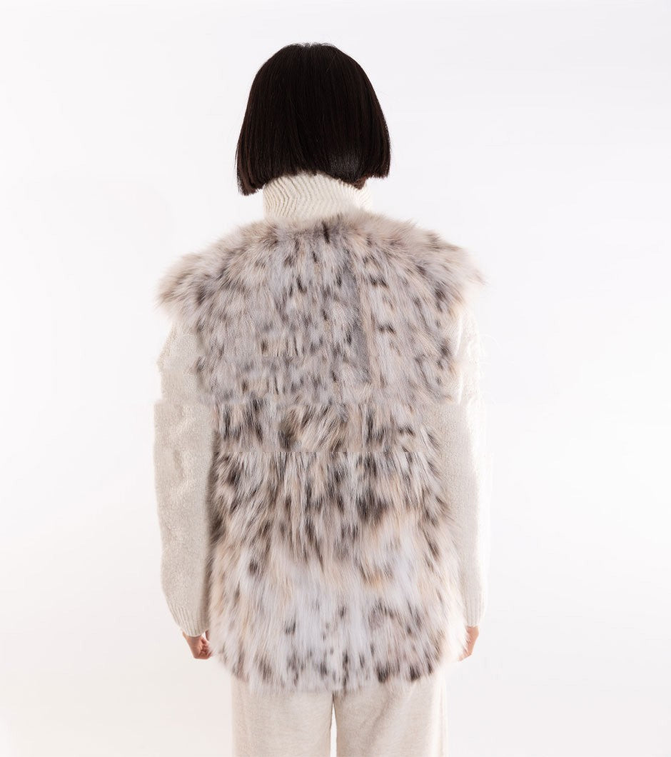 Vegan Snow Leopard Fur Vest (Grey) (Regular & Plus Size)