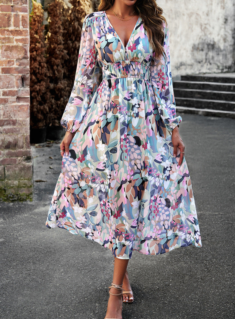 Chiffon Bohemian Casual Printed Dress (multiple Colors)