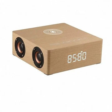 Wireless Charging Wood Surround Speaker w/Digital Display (Multiple Colors)