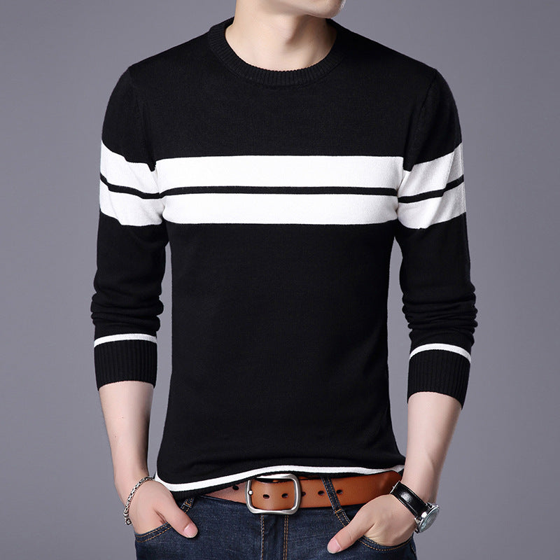 Mens Crewneck Sweater w/Stripe Detail (Multiple Colors)