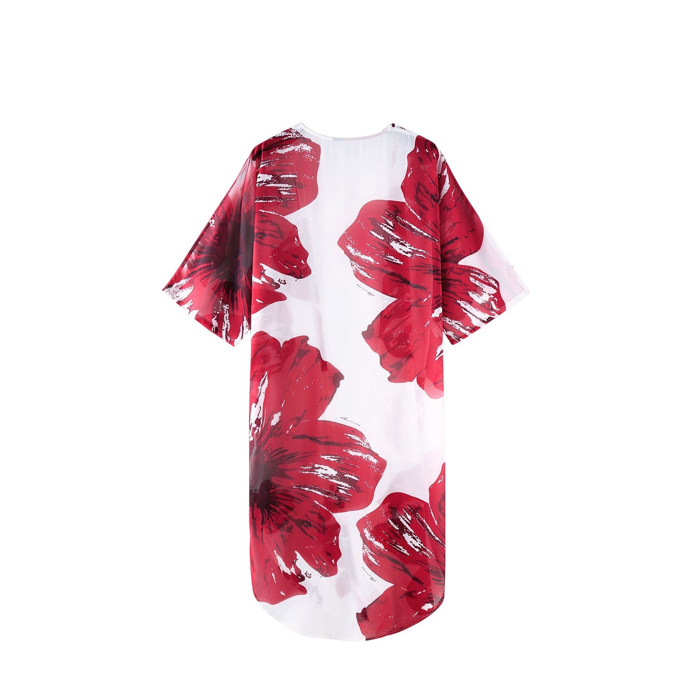 Seaside Vacation Floral Chiffon Beach Cover-Up (Red/White)