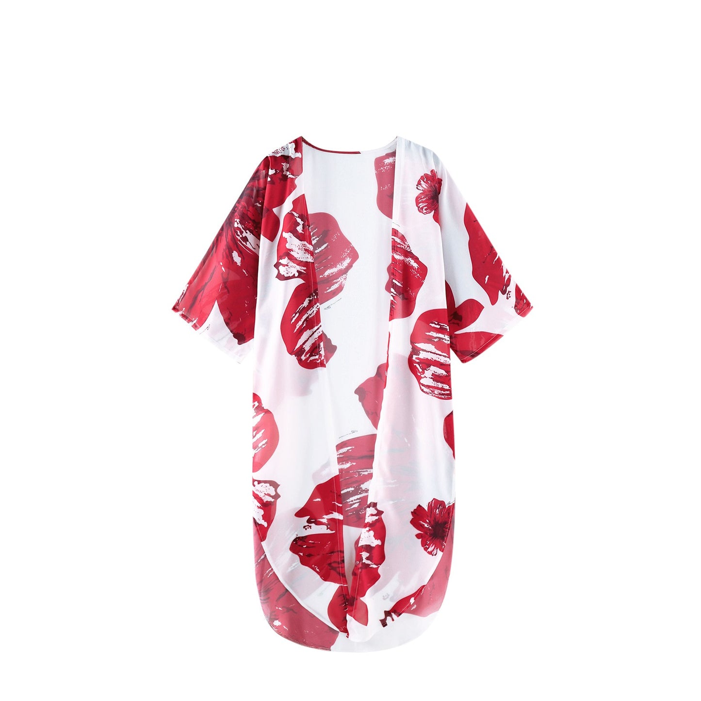 Seaside Vacation Floral Chiffon Beach Cover-Up (Red/White)