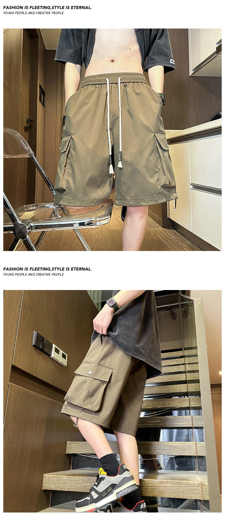 Summer Trendy Male Baggy Elastic Drawstring Cargo Shorts (Multiple Colors)