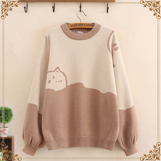 Pastel Graphic Two-Toned Kitty Sweatshirt (Multiple Colors)