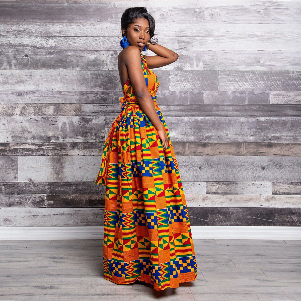 Patchwork Ethnic Print Maxi Dress Sleeveless w/Cross Open Back (Multiple Colors/Patterns)