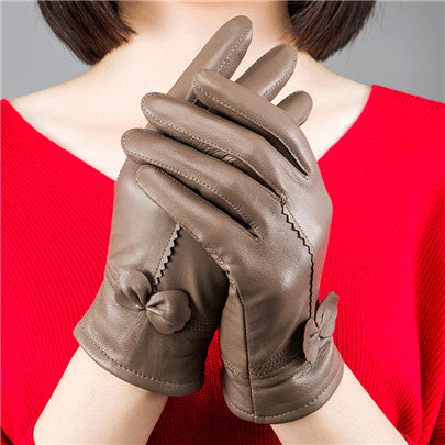 Women's Sheepskin Bow Driving Gloves (Multiple Colors)