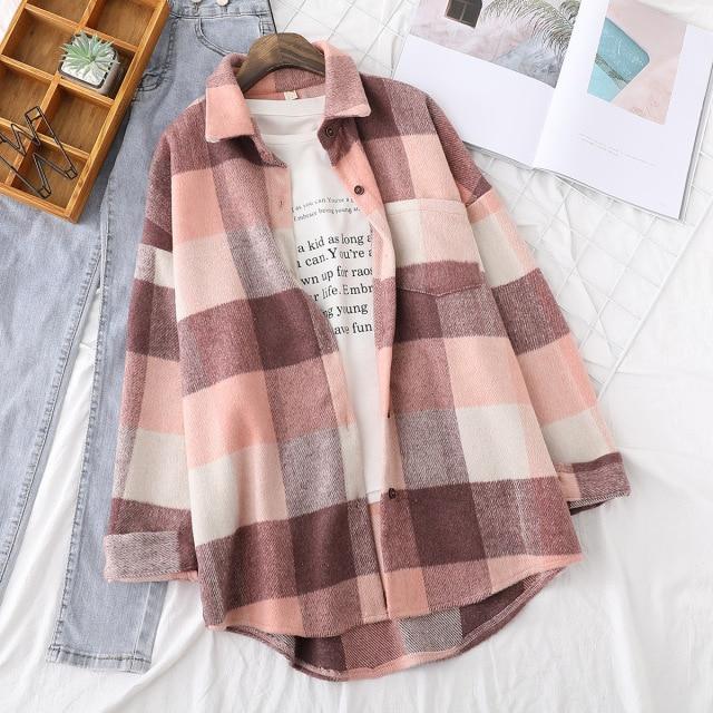 Women's Thick Multi-Color Plaid Button Down Shirt  (Multiple Colors)