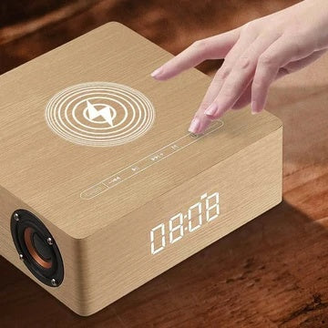 Wireless Charging Wood Surround Speaker w/Digital Display (Multiple Colors)