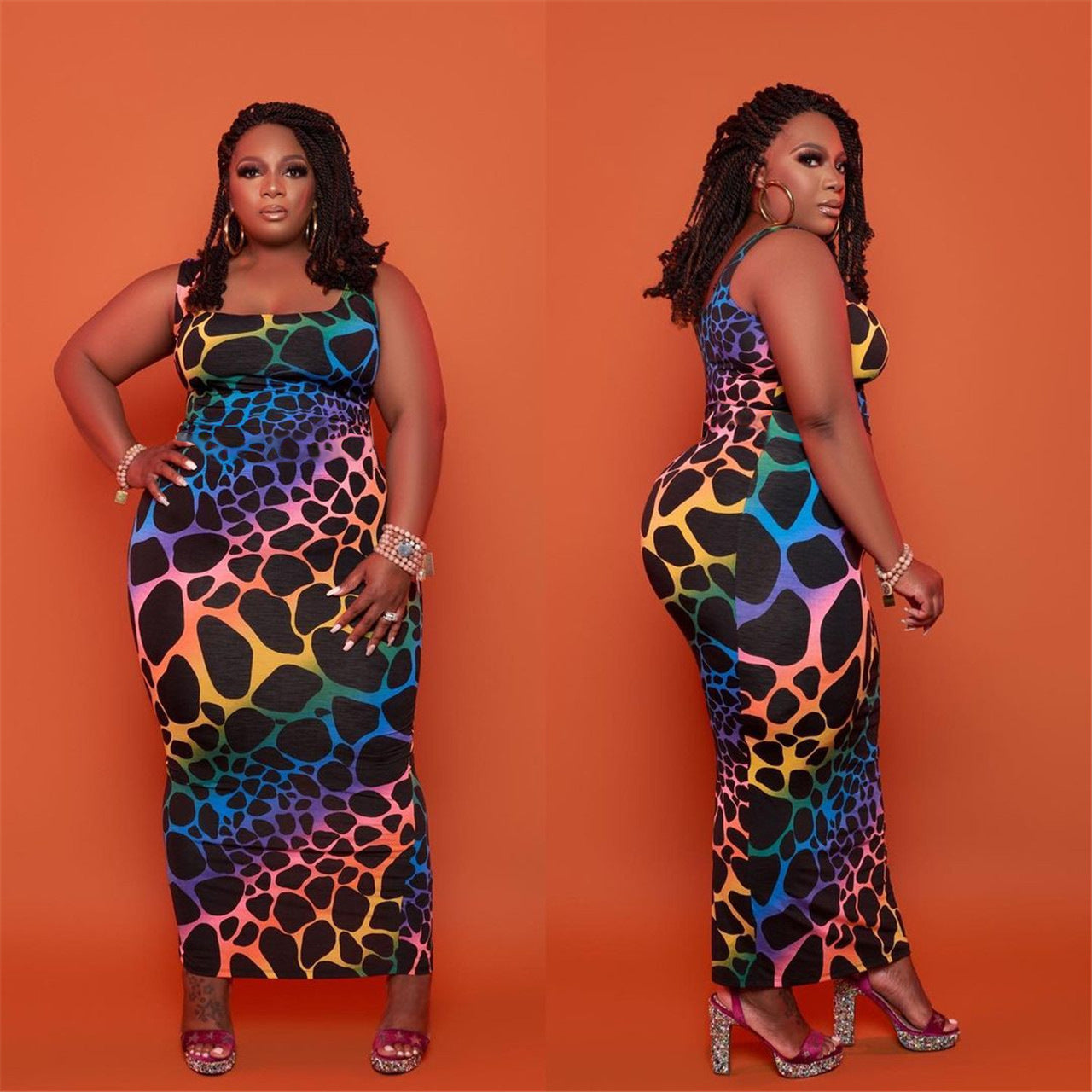 Plus Size Women's Neon Leopard Print Dress