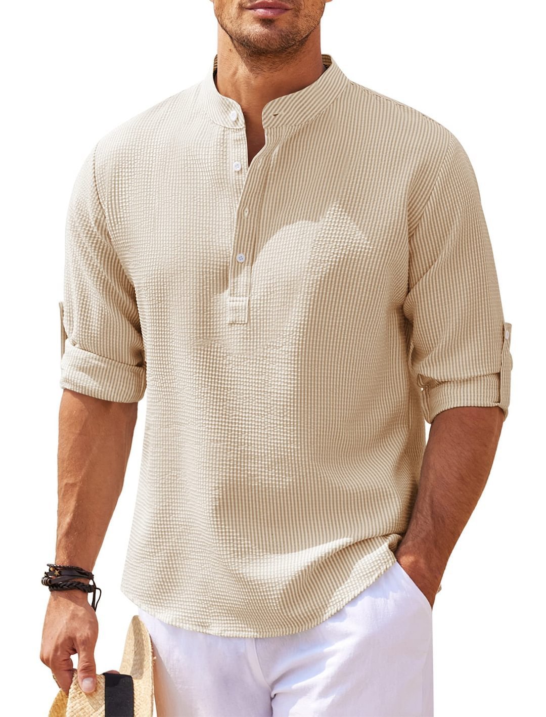 Men's Casual Cotton Blend Long Sleeve Waffle Weave Shirt (Multiple Colors)