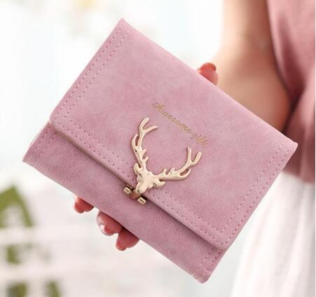 Women's Tri-Fold Wallet with Metal Deer Clasp (Multiple Sizes/Colors)