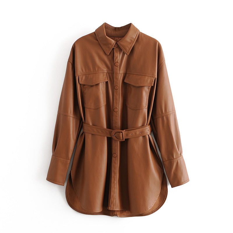 Vegan Leather Button Down Shirt/Coat (Brown)