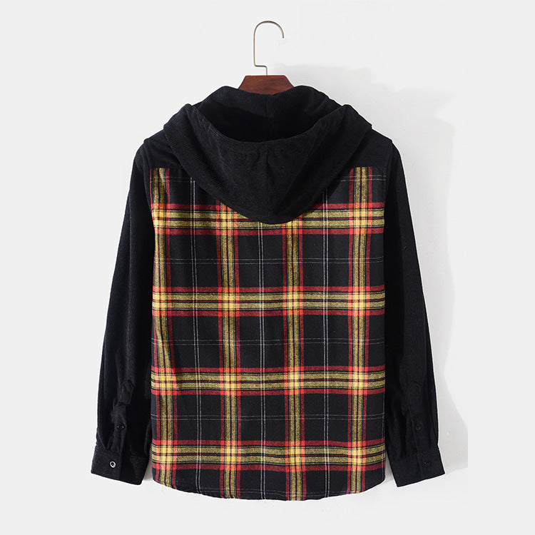 Mens Plaid/Solid Button Up Hoodie (Black)