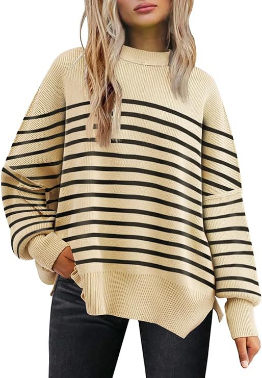 High Cuff Side Vent Oversized Stripe Women's Sweater (Multiple Colors)